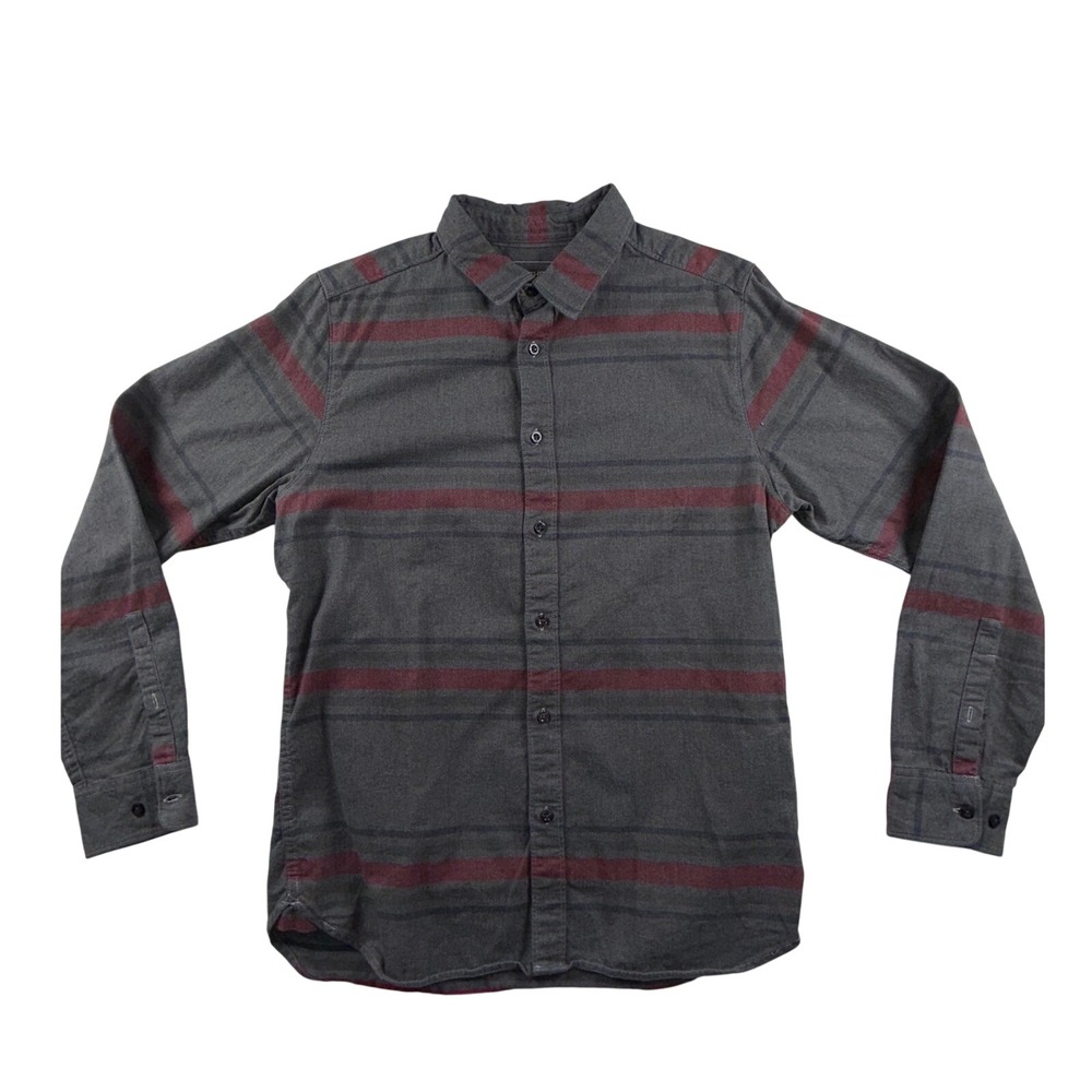 The North Face Mens Flannel Shirt Gray Striped Button Down Long Sleeve